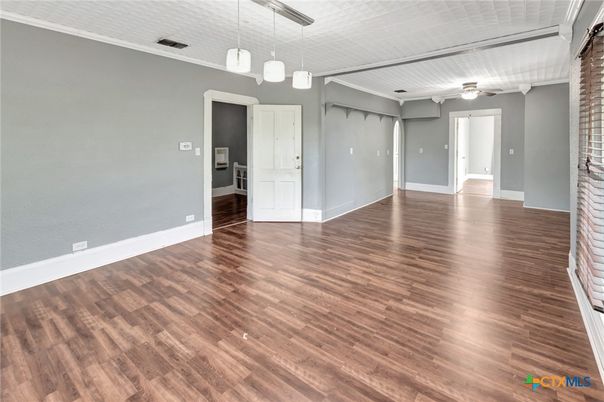 Empty room, Interior, Pendant Lights, Wood Texture Flooring