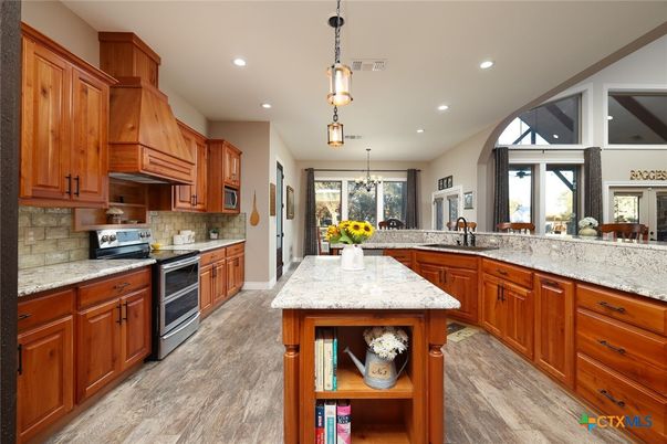 Interior, Kitchen, Pendant Lights, Recessed Lighting, Wood Texture Flooring