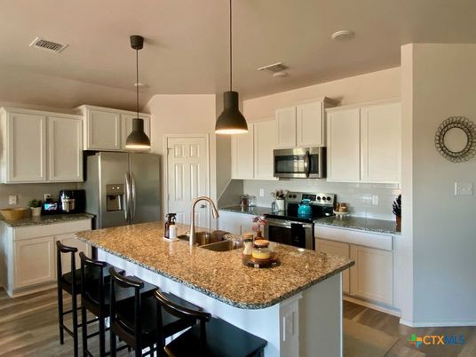 Interior, Kitchen, Pendant Lights, Stainless Steel Appliances, Wood Texture Flooring