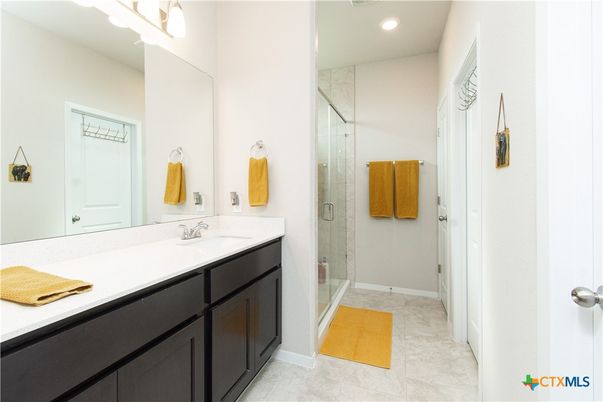 Bathroom, Dual Sink Vanities, Glass Shower, Interior, Recessed Lighting