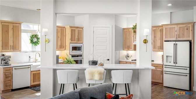 Interior, Kitchen, Recessed Lighting, Wood Texture Flooring