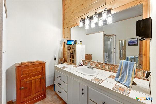 Bathroom, Interior, Tile Countertops, Wooden Walls