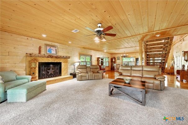 Fireplace, Interior, Living room, Stone Walls, Wooden Ceilings, Wood Texture Flooring, Wooden Walls