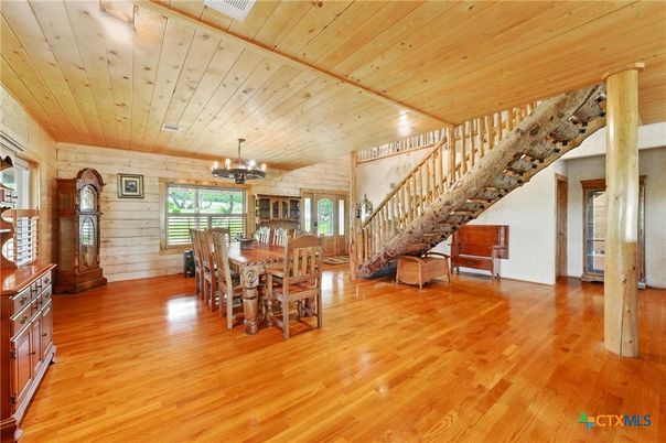 Chandelier, Dining room, Interior, Wooden Ceilings, Wood Texture Flooring