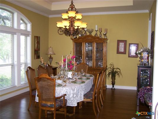 Chandelier, Dining room, Interior, Wood Texture Flooring