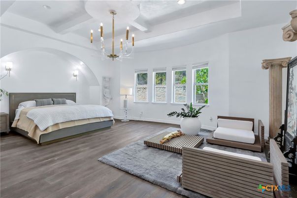 Bedroom, Chandelier, Interior, Pendant Lights, Wood Texture Flooring