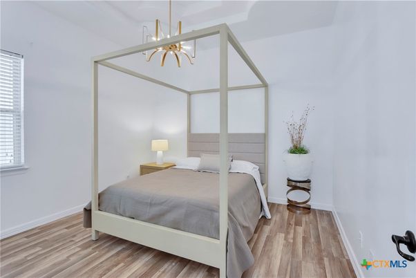 Bedroom, Interior, Pendant Lights, Wood Texture Flooring