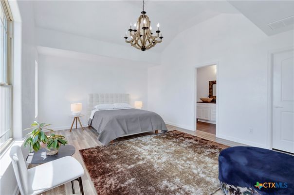 Bedroom, Chandelier, Interior, Wood Texture Flooring