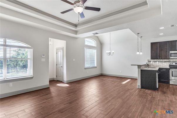 Interior, Kitchen, Pendant Lights, Recessed Lighting, Wood Texture Flooring