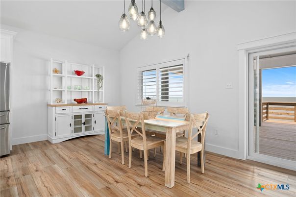 Dining room, Interior, Pendant Lights, Wood Texture Flooring