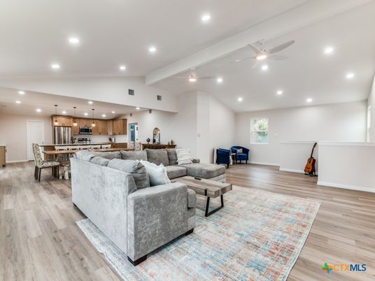 Dining room, Interior, Kitchen, Living room, Pendant Lights, Recessed Lighting, Stainless Steel Appliances, Wood Texture Flooring