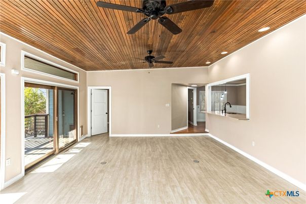 Empty room, Interior, Recessed Lighting, Wooden Ceilings, Wood Texture Flooring