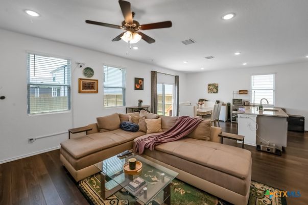Interior, Kitchen, Living room, Recessed Lighting, Wood Texture Flooring