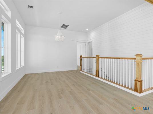 Chandelier, Empty room, Interior, Recessed Lighting, Wood Texture Flooring