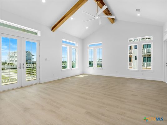 Empty room, Interior, Recessed Lighting, Wooden Beams, Wood Texture Flooring
