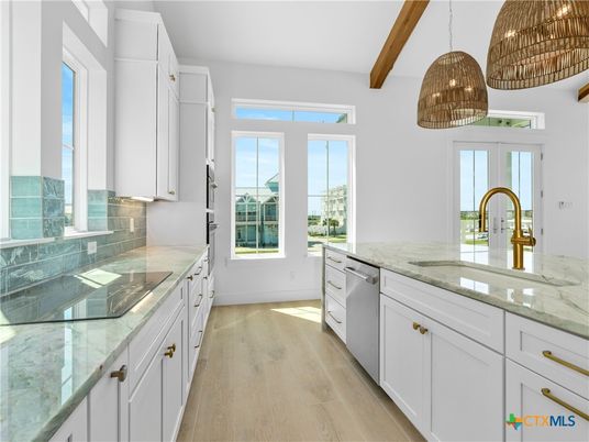 Interior, Kitchen, Pendant Lights, Wooden Beams, Wood Texture Flooring
