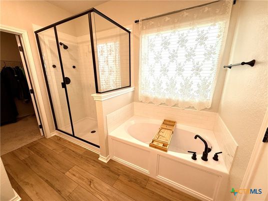 Bathroom, Glass Shower, Interior, Wood Texture Flooring