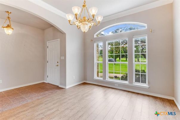 Chandelier, Empty room, Interior, Pendant Lights, Wood Texture Flooring