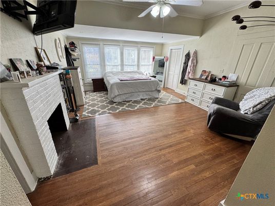 Bedroom, Fireplace, Interior, Wood Texture Flooring
