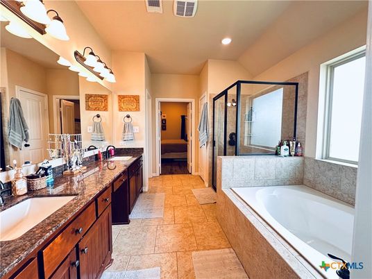 Bathroom, Dual Sink Vanities, Glass Shower, Interior, Recessed Lighting