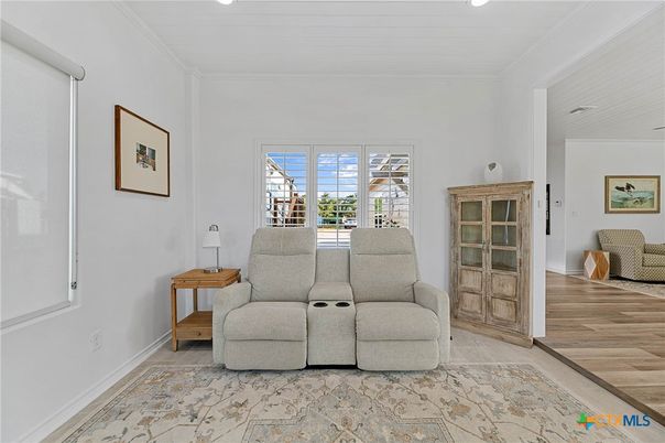 Home Theatre Room, Interior, Recessed Lighting, Wood Texture Flooring