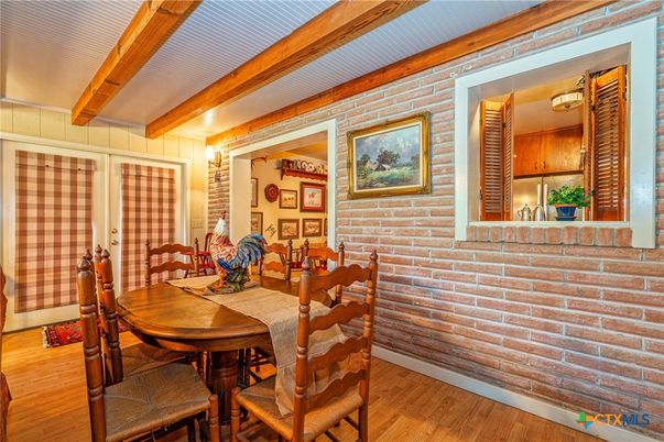 Dining room, Interior, Stone Walls, Wood Texture Flooring