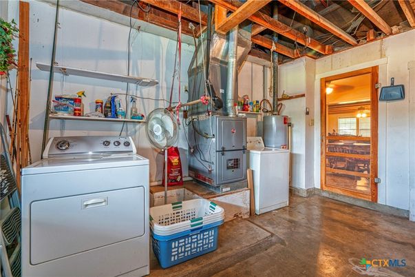Interior, Utility Closets, Washer, Wooden Beams, Wood Texture Flooring