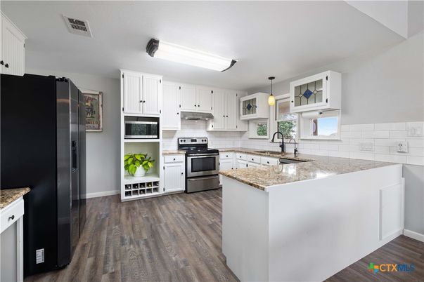 Interior, Kitchen, Pendant Lights, Stainless Steel Appliances, Wood Texture Flooring