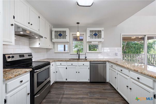 Interior, Kitchen, Pendant Lights, Stainless Steel Appliances, Wood Texture Flooring