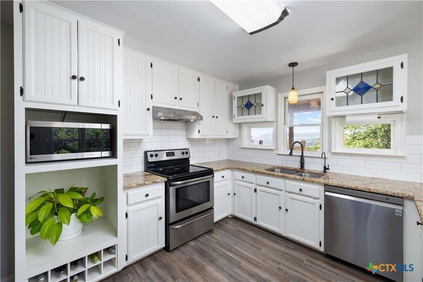 Interior, Kitchen, Pendant Lights, Stainless Steel Appliances, Wood Texture Flooring