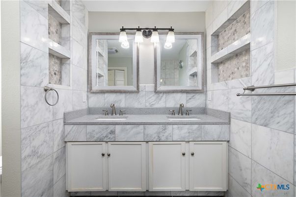Bathroom, Dual Sink Vanities, Interior, Marble Walls