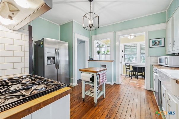 Interior, Kitchen, Pendant Lights, Stainless Steel Appliances, Wood Texture Flooring
