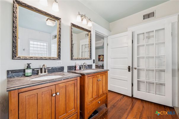 Bathroom, Dual Sink Vanities, Interior, Wood Texture Flooring