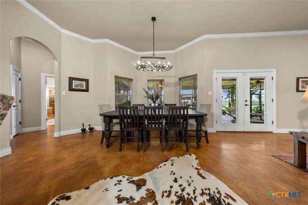 Chandelier, Dining room, Interior, Wood Texture Flooring