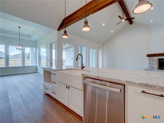 Interior, Kitchen, Pendant Lights, Recessed Lighting, Wood Texture Flooring