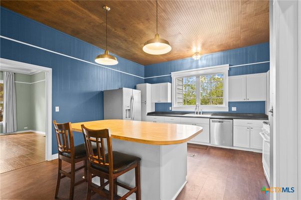 Interior, Kitchen, Pendant Lights, Stainless Steel Appliances, Wood Texture Flooring