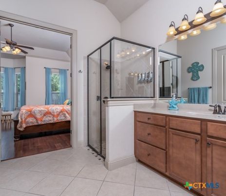 Bathroom, Bedroom, Glass Shower, Interior, Wood Texture Flooring