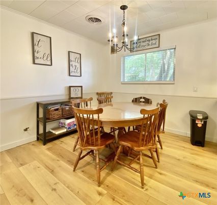 Chandelier, Dining room, Interior, Wood Texture Flooring
