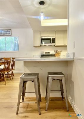 Interior, Kitchen, Pendant Lights, Stainless Steel Appliances, Wood Texture Flooring