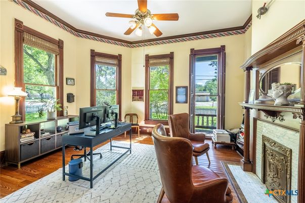 Fireplace, Home Office, Interior, Wood Texture Flooring