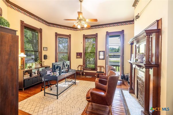 Fireplace, Home Office, Interior, Wood Texture Flooring