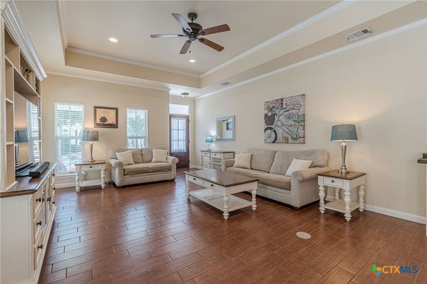 Interior, Living room, Recessed Lighting, Wood Texture Flooring