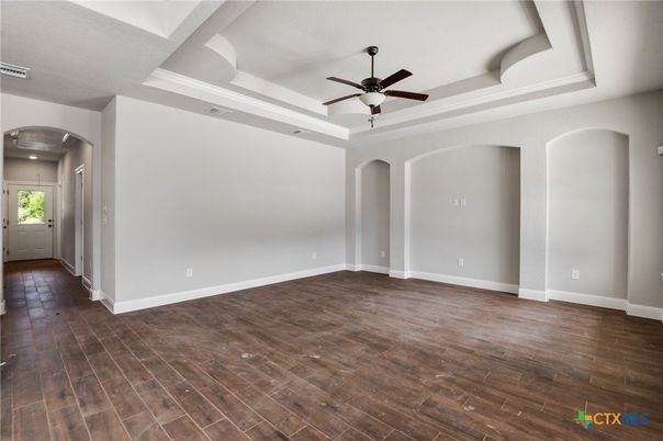 Empty room, Interior, Recessed Lighting, Wood Texture Flooring