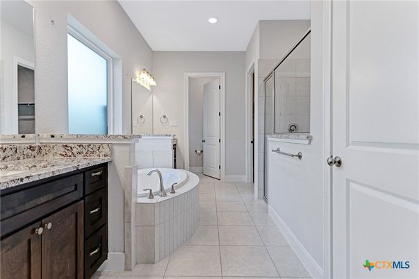 Bathroom, Dual Sink Vanities, Glass Shower, Interior, Recessed Lighting
