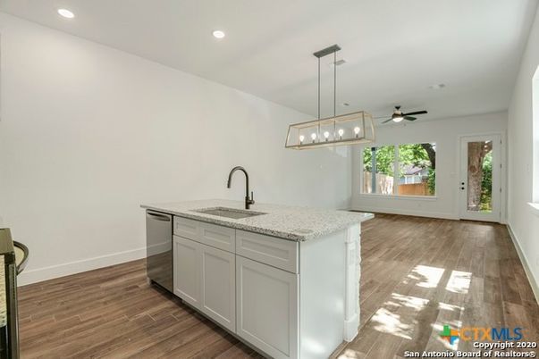 Interior, Kitchen, Pendant Lights, Recessed Lighting, Wood Texture Flooring