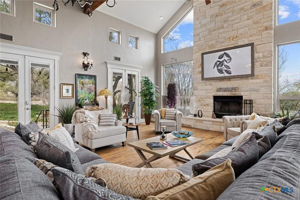 Fireplace, Interior, Living room, Stone Walls, Wooden Beams, Wood Texture Flooring