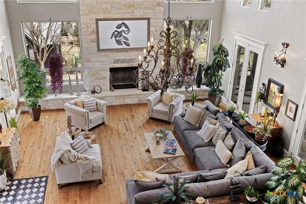 Fireplace, Interior, Living room, Stone Walls, Wood Texture Flooring