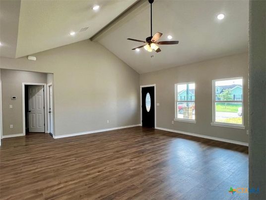 Empty room, Interior, Recessed Lighting, Wood Texture Flooring