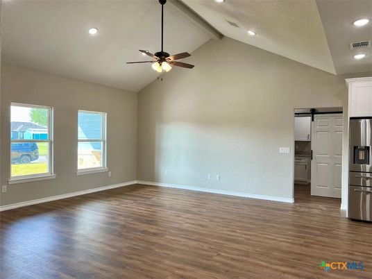 Empty room, Interior, Recessed Lighting, Wood Texture Flooring