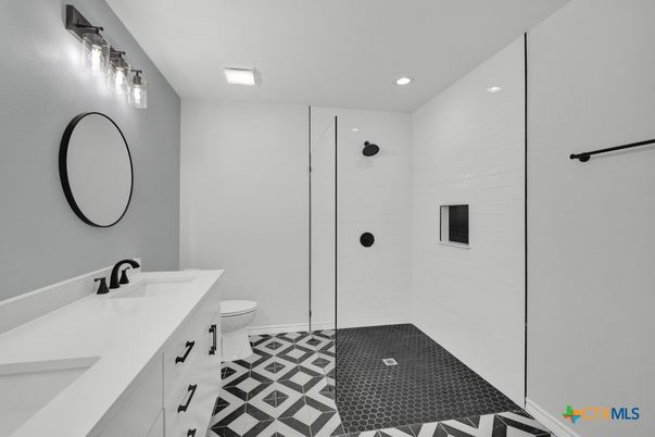Bathroom, Dual Sink Vanities, Glass Shower, Interior, Recessed Lighting